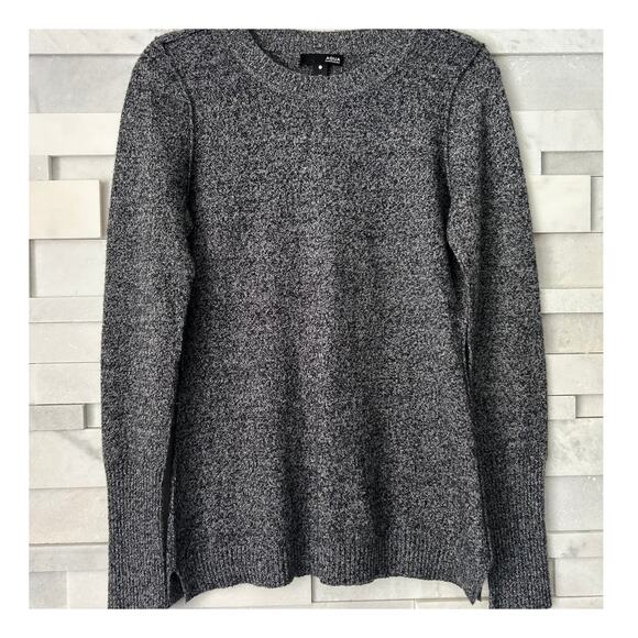 AQUA BLOOMINGDALE'S 100% Cashmere Black Beige Melange Knit Crew Neck Pullover S - Picture 1 of 5